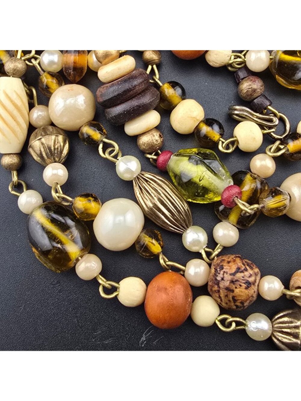 Vintage Double-Strand Beggars Beads Necklace Earth Tones - Picture 4 of 7